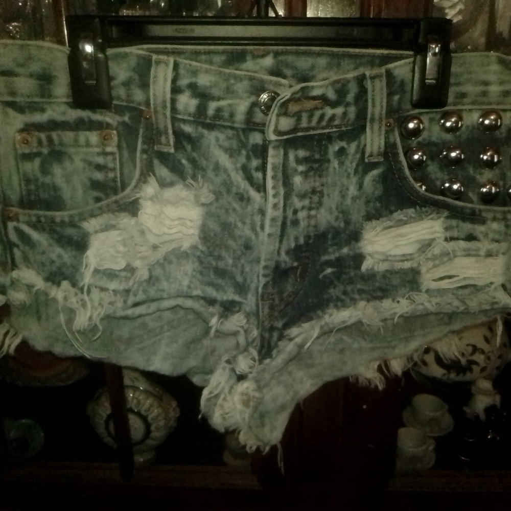 Runwaydreamz Acid Frayed Studded Denim Shorts